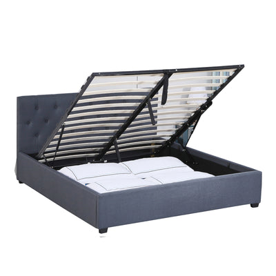 Dealsmate Milano Capri Luxury Gas Lift Bed Frame Base And Headboard With Storage - Queen - Charcoal