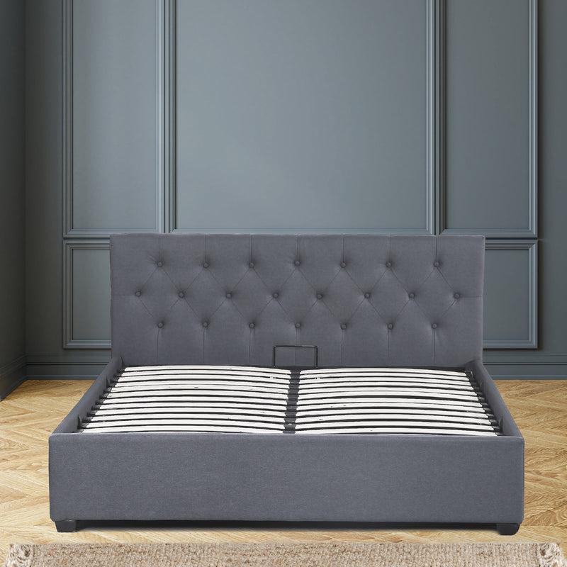 Dealsmate Milano Capri Luxury Gas Lift Bed Frame Base And Headboard With Storage - Single - Grey