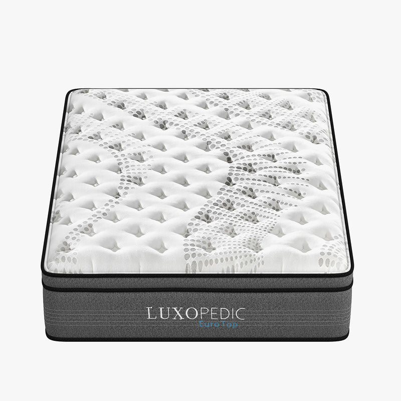 Dealsmate Luxopedic Pocket Spring Mattress 5 Zone 32CM Euro Top Memory Foam Medium Firm - Queen - White  Grey