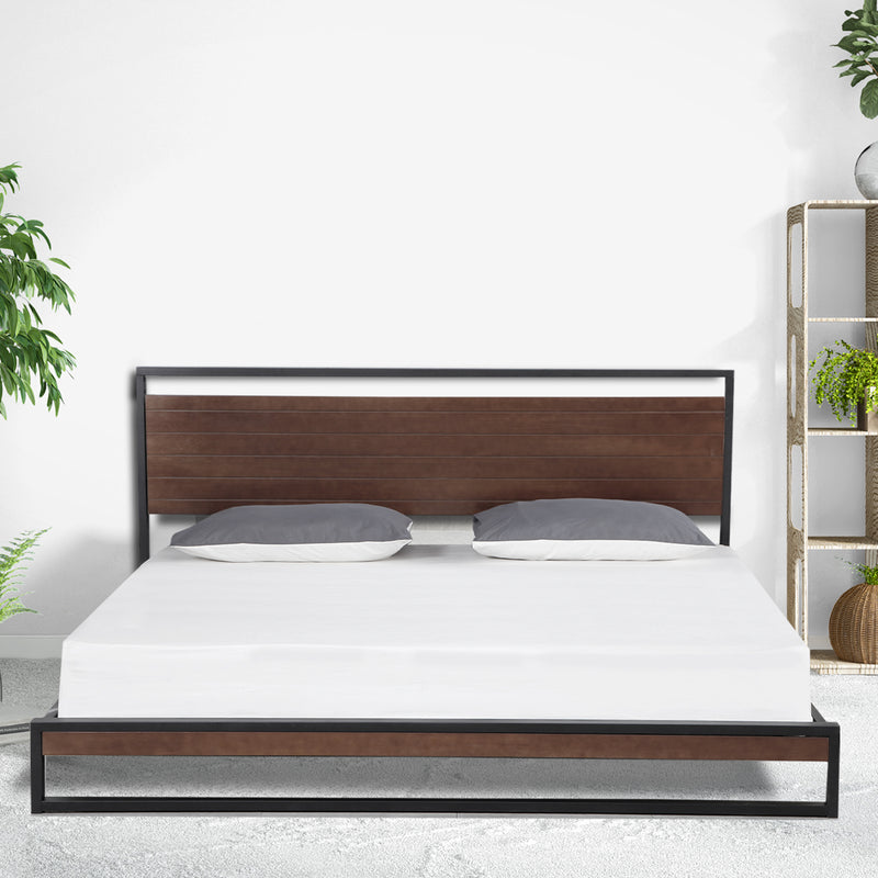 Dealsmate Milano Decor Azure Bed Frame With Headboard Black Wood Steel Platform Bed - Single - Black