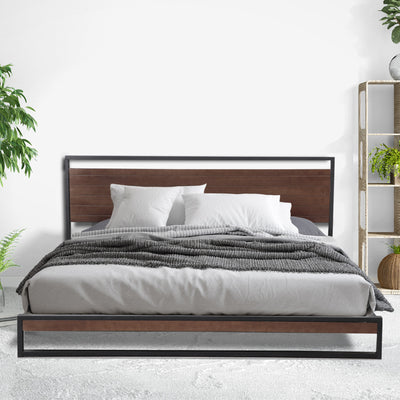 Dealsmate Milano Decor Azure Bed Frame With Headboard Black Wood Steel Platform Bed - Double - Black