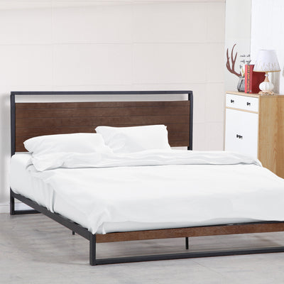 Dealsmate Milano Decor Azure Bed Frame With Headboard Black Wood Steel Platform Bed - Double - Black