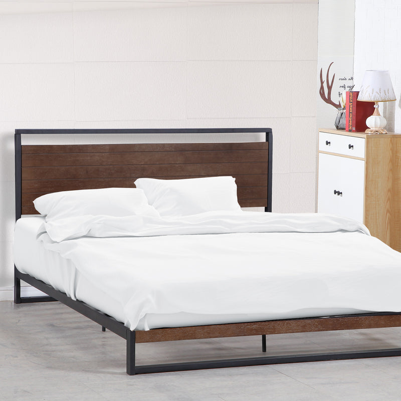 Dealsmate Milano Decor Azure Bed Frame With Headboard Black Wood Steel Platform Bed - Queen - Black