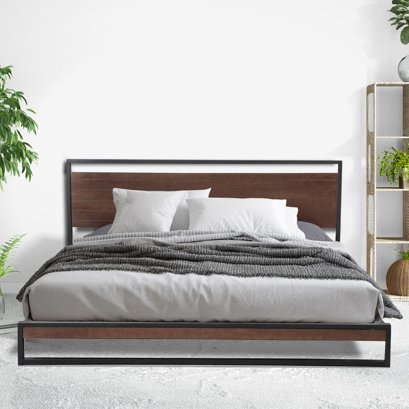 Dealsmate Milano Decor Azure Bed Frame With Headboard Black Wood Steel Platform Bed - King - Black