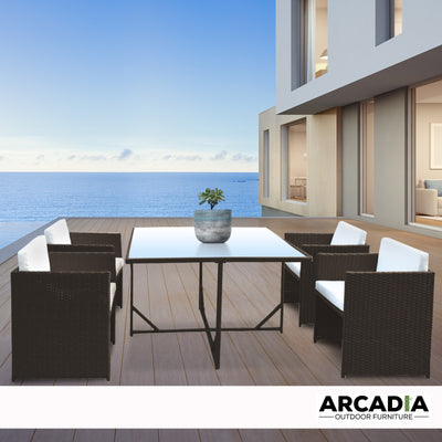 Dealsmate Arcadia Furniture 5 Piece Outdoor Dining Table Set Rattan Table Chairs Garden - Oatmeal and Grey