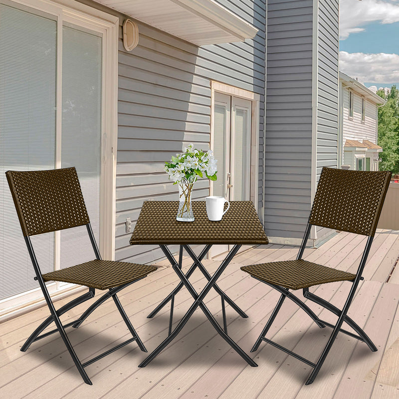 Dealsmate Arcadia Furniture Outdoor 3 Piece Foldable Rattan Coffee Table Set Garden Patio - Oatmeal