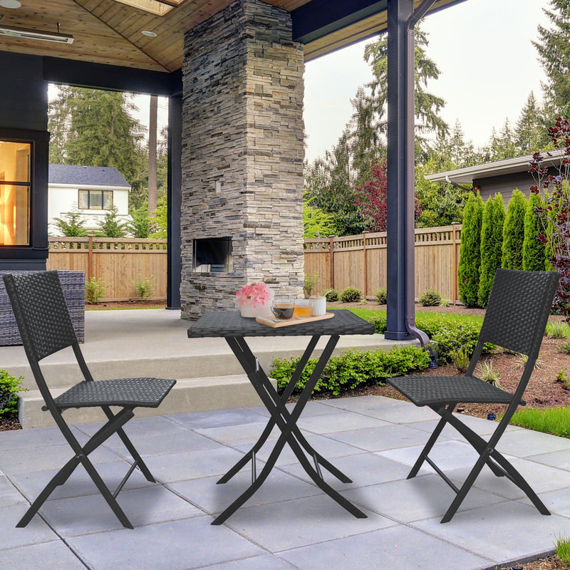 Dealsmate Arcadia Furniture Outdoor 3 Piece Foldable Rattan Coffee Table Set Garden Patio - Black
