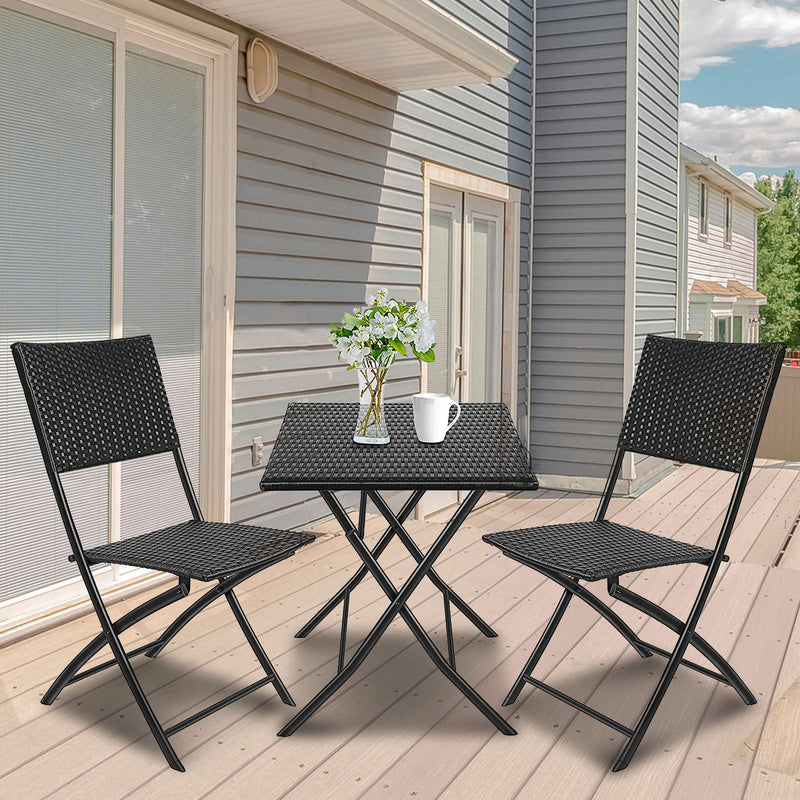 Dealsmate Arcadia Furniture Outdoor 3 Piece Foldable Rattan Coffee Table Set Garden Patio - Black