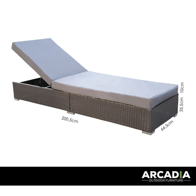 Dealsmate Arcadia Furniture Outdoor 3 Piece Sunlounge Set Rattan Garden Day Bed Lounger - Oatmeal and Grey