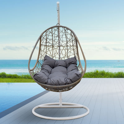 Dealsmate Arcadia Furniture Rocking Egg Chair Swing Lounge Hammock Pod Wicker Curved - Oatmeal and Grey