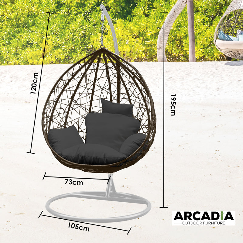Dealsmate Arcadia Furniture Rocking Egg Chair Outdoor Wicker Rattan Patio Garden Tear Drop - Oatmeal and Grey