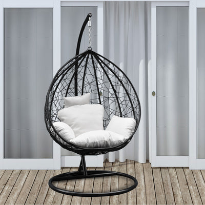 Dealsmate Arcadia Furniture Rocking Egg Chair Outdoor Wicker Rattan Patio Garden Tear Drop - Black and Cream