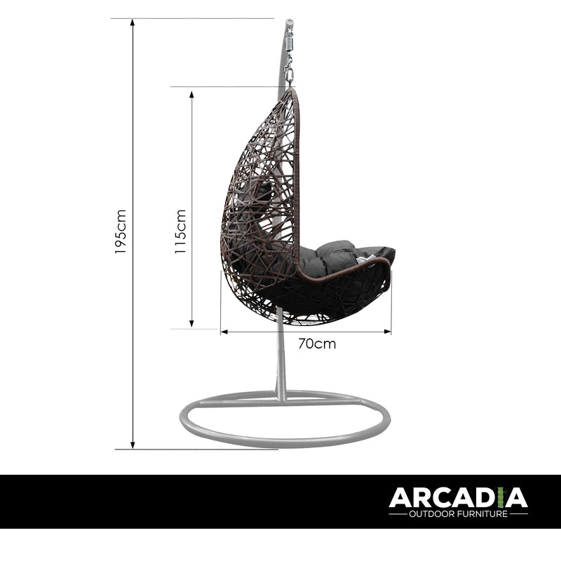Dealsmate Arcadia Furniture Hanging Basket Egg Chair Outdoor Wicker Rattan Patio Garden - Oatmeal and Grey