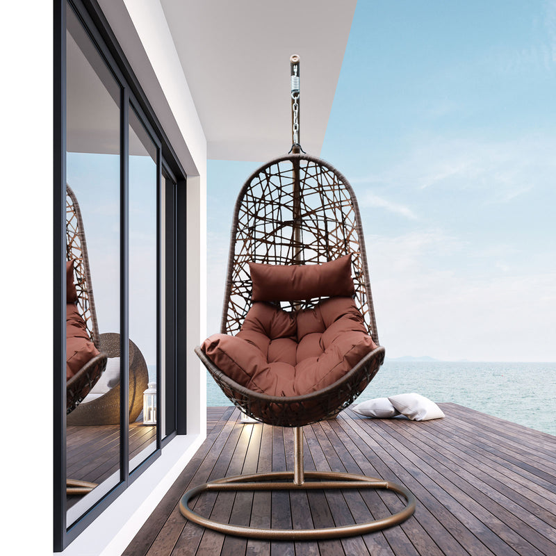 Dealsmate Arcadia Furniture Hanging Basket Egg Chair Outdoor Wicker Rattan Patio Garden - Brown and Coffee