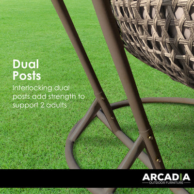 Dealsmate Arcadia Furniture 2 Seater Rocking Egg Chair Outdoor Wicker Rattan Patio Garden - Oatmeal and Grey