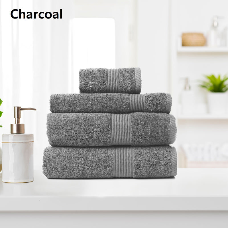 Dealsmate Royal Comfort 4 Piece Cotton Bamboo Towel Set 450GSM Luxurious Absorbent Plush - Charcoal