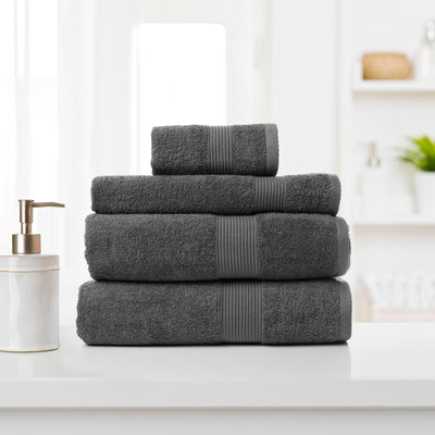Dealsmate Royal Comfort 4 Piece Cotton Bamboo Towel Set 450GSM Luxurious Absorbent Plush - Granite