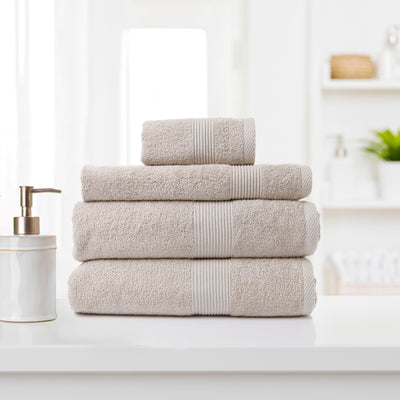 Dealsmate Royal Comfort 4 Piece Cotton Bamboo Towel Set 450GSM Luxurious Absorbent Plush - Beige
