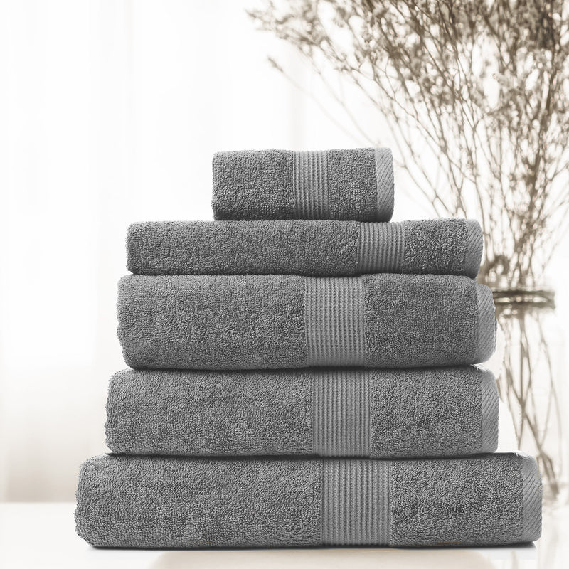 Dealsmate Royal Comfort 5 Piece Cotton Bamboo Towel Set 450GSM Luxurious Absorbent Plush - Charcoal