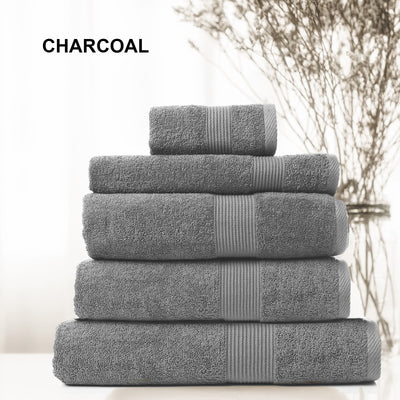 Dealsmate Royal Comfort 5 Piece Cotton Bamboo Towel Set 450GSM Luxurious Absorbent Plush - Charcoal