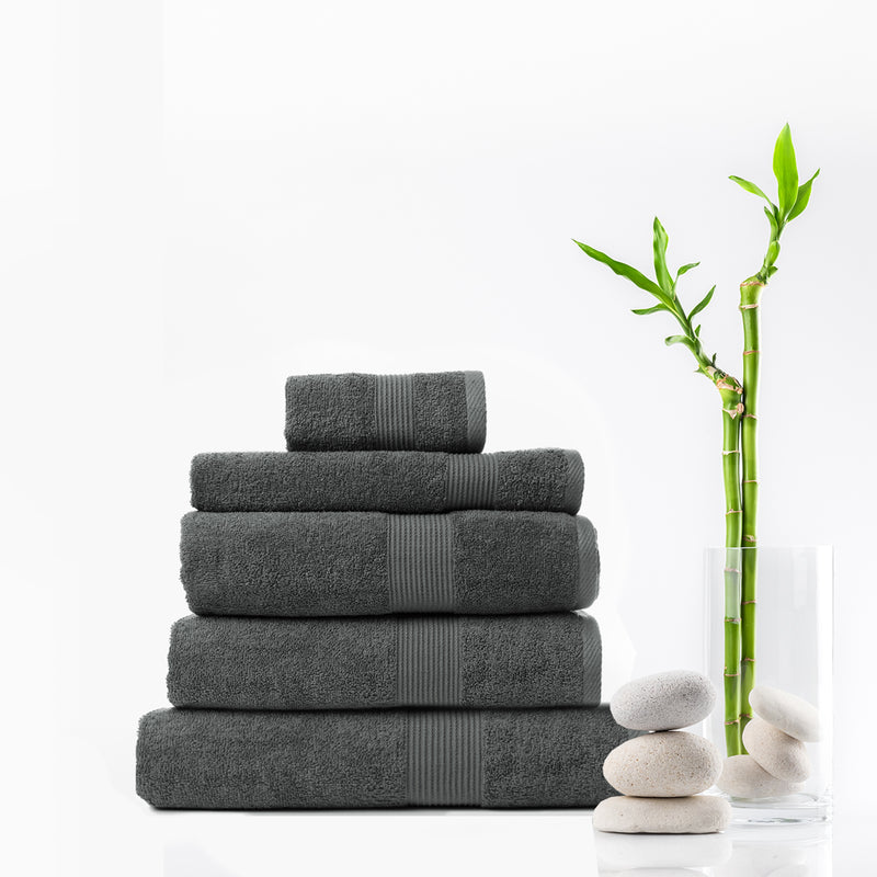 Dealsmate Royal Comfort 5 Piece Cotton Bamboo Towel Set 450GSM Luxurious Absorbent Plush - Granite