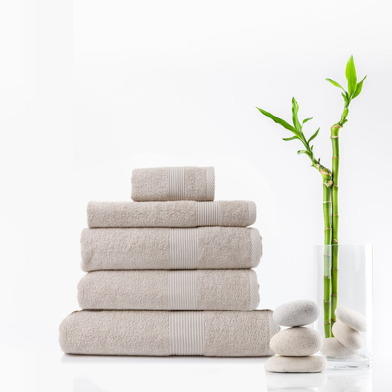 Dealsmate Royal Comfort 5 Piece Cotton Bamboo Towel Set 450GSM Luxurious Absorbent Plush - Beige