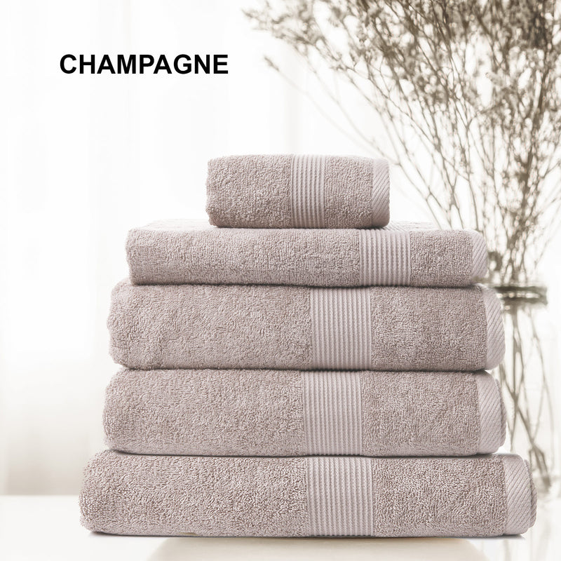 Dealsmate Royal Comfort 5 Piece Cotton Bamboo Towel Set 450GSM Luxurious Absorbent Plush - Champagne