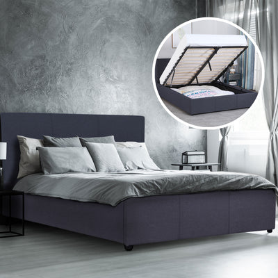 Dealsmate Milano Luxury Gas Lift Bed Frame Base And Headboard With Storage - Double - Charcoal