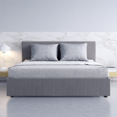 Dealsmate Milano Luxury Gas Lift Bed Frame Base And Headboard With Storage - King - Grey