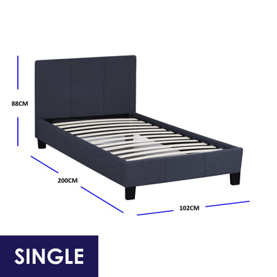 Dealsmate Milano Sienna Luxury Bed Frame Base And Headboard Solid Wood Padded Linen Fabric - Single - Charcoal