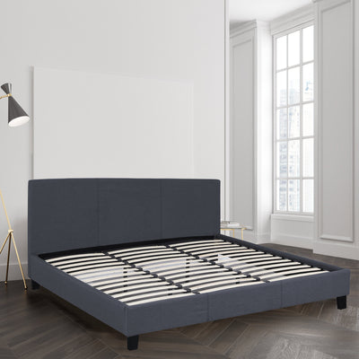 Dealsmate Milano Sienna Luxury Bed Frame Base And Headboard Solid Wood Padded Linen Fabric - King - Charcoal