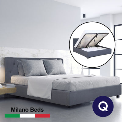 Dealsmate Milano Capri Luxury Gas Lift Bed Frame Base And Headboard With Storage - Queen - Grey