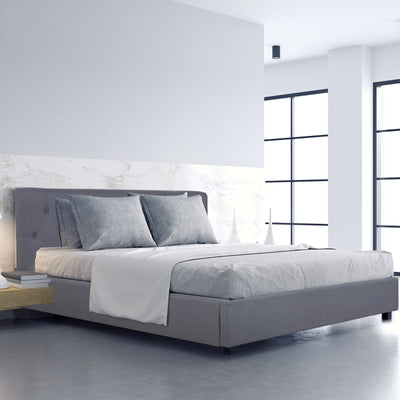 Dealsmate Milano Capri Luxury Gas Lift Bed Frame Base And Headboard With Storage - Queen - Grey