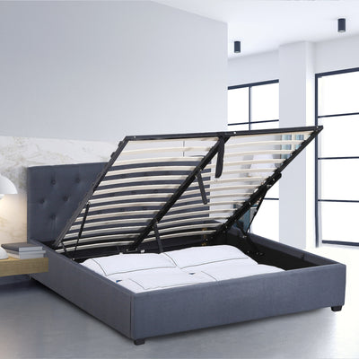 Dealsmate Milano Capri Luxury Gas Lift Bed Frame Base And Headboard With Storage - King - Charcoal
