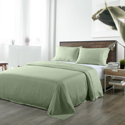 Dealsmate Royal Comfort Bamboo Blended Sheet & Pillowcases Set 1000TC Ultra Soft Bedding - Queen - Sage Green