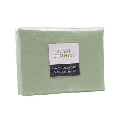 Dealsmate Royal Comfort Bamboo Blended Sheet & Pillowcases Set 1000TC Ultra Soft Bedding - Queen - Sage Green