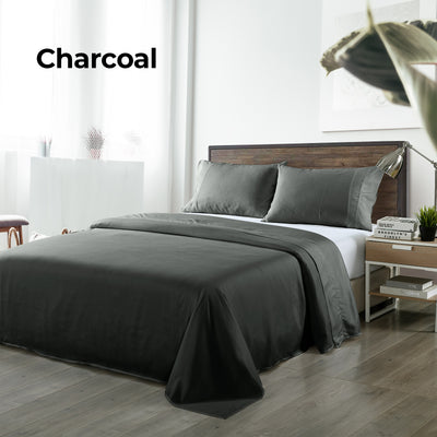 Dealsmate Royal Comfort Bamboo Blended Sheet & Pillowcases Set 1000TC Ultra Soft Bedding - Queen - Charcoal