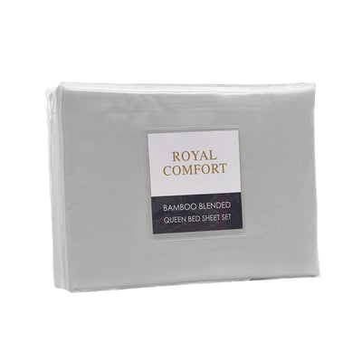 Dealsmate Royal Comfort Bamboo Blended Sheet & Pillowcases Set 1000TC Ultra Soft Bedding - Queen - Light Grey