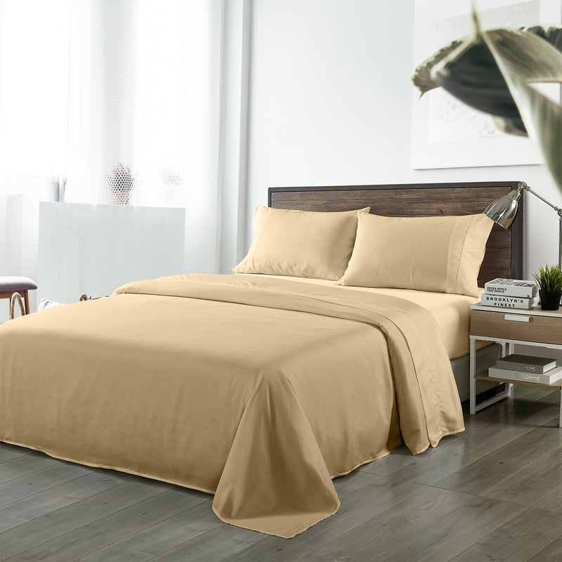 Dealsmate Royal Comfort Bamboo Blended Sheet & Pillowcases Set 1000TC Ultra Soft Bedding - Queen - Oatmeal