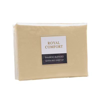 Dealsmate Royal Comfort Bamboo Blended Sheet & Pillowcases Set 1000TC Ultra Soft Bedding - Queen - Oatmeal