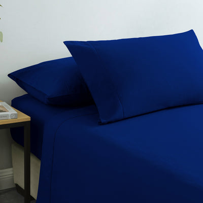 Dealsmate Royal Comfort Vintage Washed 100% Cotton Sheet Set Fitted Flat Sheet Pillowcases - Single - Royal Blue