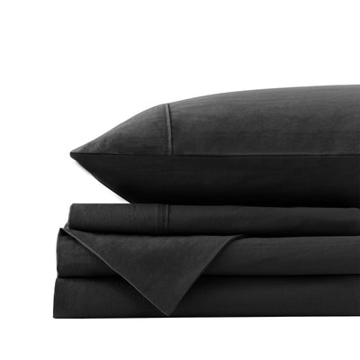 Dealsmate Royal Comfort Vintage Washed 100% Cotton Sheet Set Fitted Flat Sheet Pillowcases - Single - Charcoal