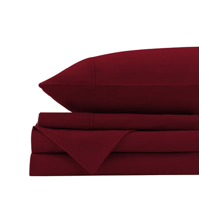 Dealsmate Royal Comfort Vintage Washed 100% Cotton Sheet Set Fitted Flat Sheet Pillowcases - Single - Mulled Wine