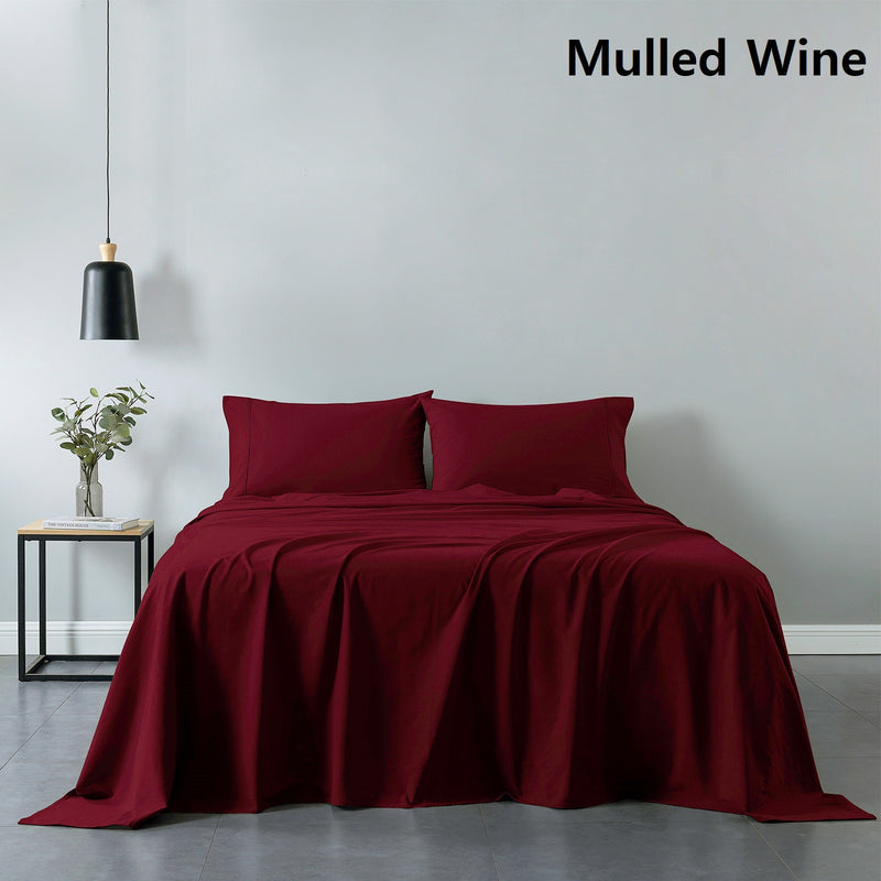 Dealsmate Royal Comfort Vintage Washed 100% Cotton Sheet Set Fitted Flat Sheet Pillowcases - Single - Mulled Wine