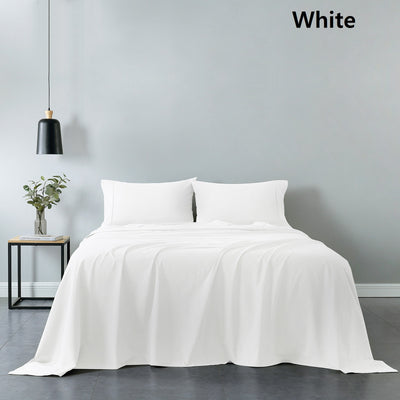 Dealsmate Royal Comfort Vintage Washed 100% Cotton Sheet Set Fitted Flat Sheet Pillowcases - Double - White