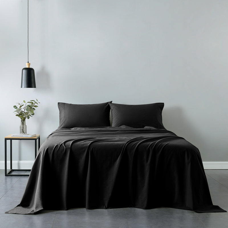 Dealsmate Royal Comfort Vintage Washed 100% Cotton Sheet Set Fitted Flat Sheet Pillowcases - Double - Charcoal