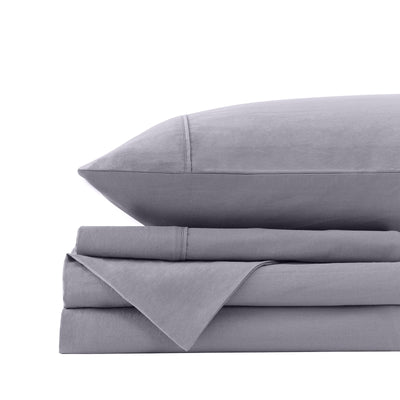 Dealsmate Royal Comfort Vintage Washed 100% Cotton Sheet Set Fitted Flat Sheet Pillowcases - Double - Grey