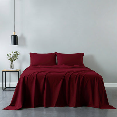 Dealsmate Royal Comfort Vintage Washed 100% Cotton Sheet Set Fitted Flat Sheet Pillowcases - Queen - Mulled Wine