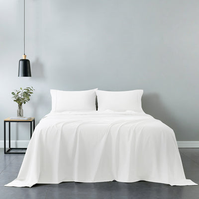 Dealsmate Royal Comfort Vintage Washed 100% Cotton Sheet Set Fitted Flat Sheet Pillowcases - King - White