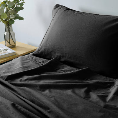 Dealsmate Royal Comfort Vintage Washed 100% Cotton Sheet Set Fitted Flat Sheet Pillowcases - King - Charcoal
